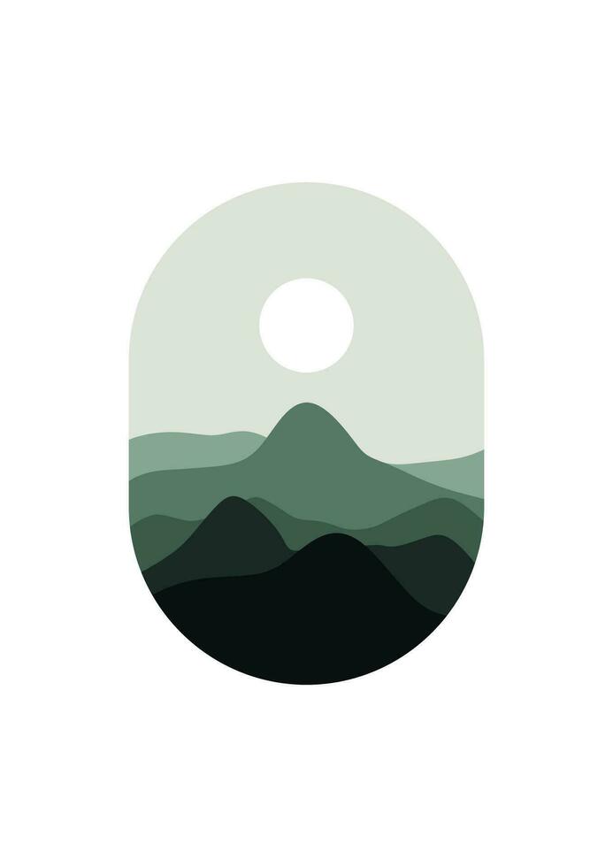Abstract Mountain Aesthetic Backgrounds Landscapes. Desert abstract bohemian. Modern background flat design, contemporary boho sun moon mountains and cactus minimalist wall decor. Vector art print