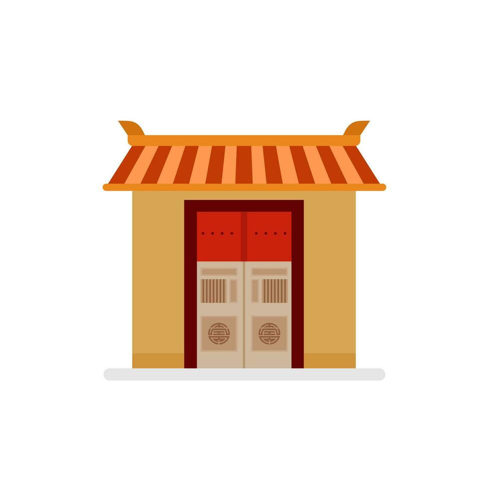 traditional chinese house flat design vector illustration. Cultural Oriental Architecture. China town house facade exterior design. Chinatown city structure,ethnic asian pavilion or temple