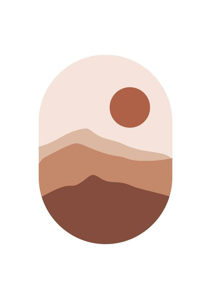 Abstract Mountain Aesthetic Backgrounds Landscapes. Desert abstract bohemian. Modern background flat design, contemporary boho sun moon mountains and cactus minimalist wall decor. Vector art print