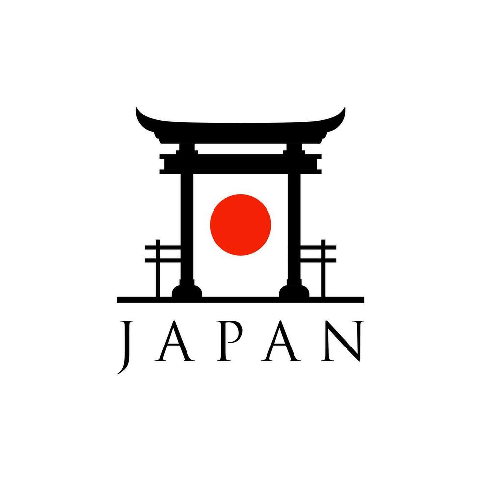 histórico torii portón japonés logo. puesta de sol torii portón icono logo vector ilustración. japonés historia Monumento