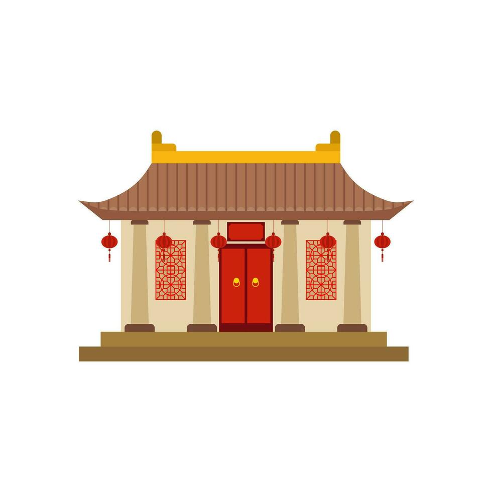 traditional chinese house flat design vector illustration. Cultural Oriental Architecture. China town house facade exterior design. Chinatown city structure,ethnic asian pavilion or temple