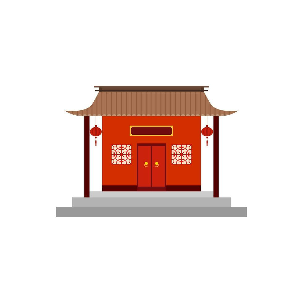 traditional chinese house flat design vector illustration. Cultural Oriental Architecture. China town house facade exterior design. Chinatown city structure,ethnic asian pavilion or temple