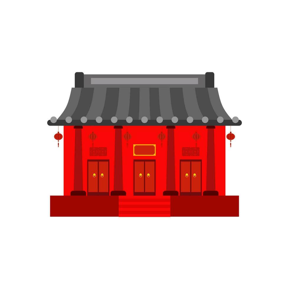 traditional chinese house flat design vector illustration. Cultural Oriental Architecture. China town house facade exterior design. Chinatown city structure,ethnic asian pavilion or temple