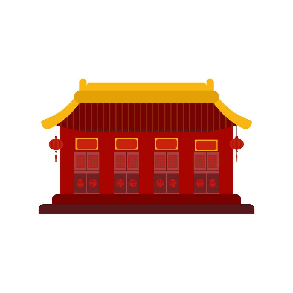 traditional chinese house flat design vector illustration. Cultural Oriental Architecture. China town house facade exterior design. Chinatown city structure,ethnic asian pavilion or temple