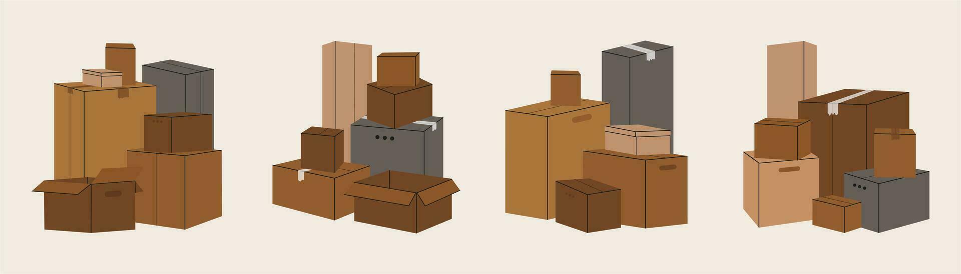 Set of isolated cardboard boxes for moving. vector