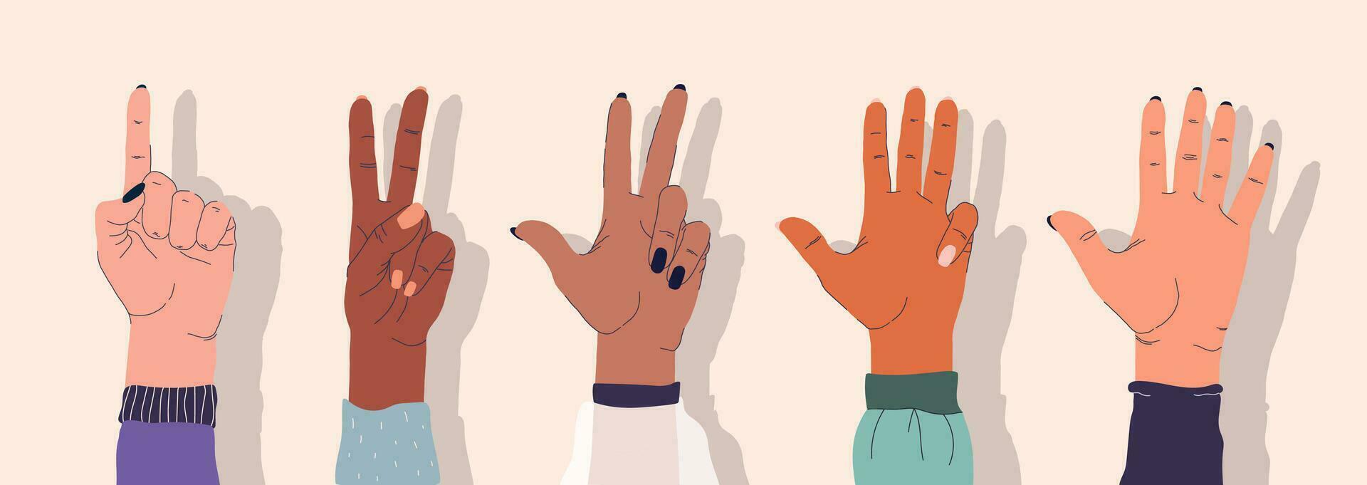 Set of female hands of different nationalities. vector