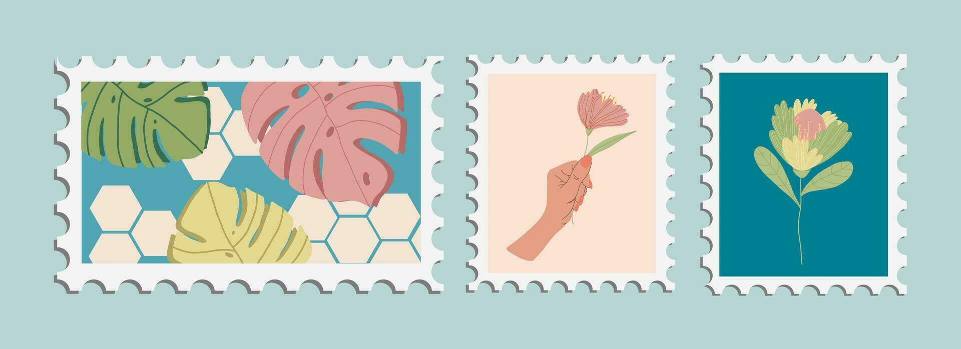 Set of beautiful handdrawn post stamps vector