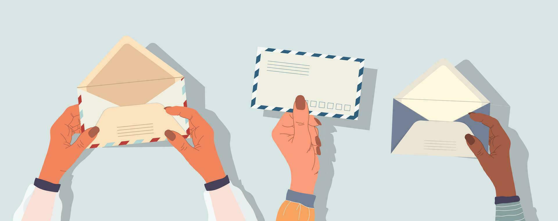 Hands holding envelopes. vector