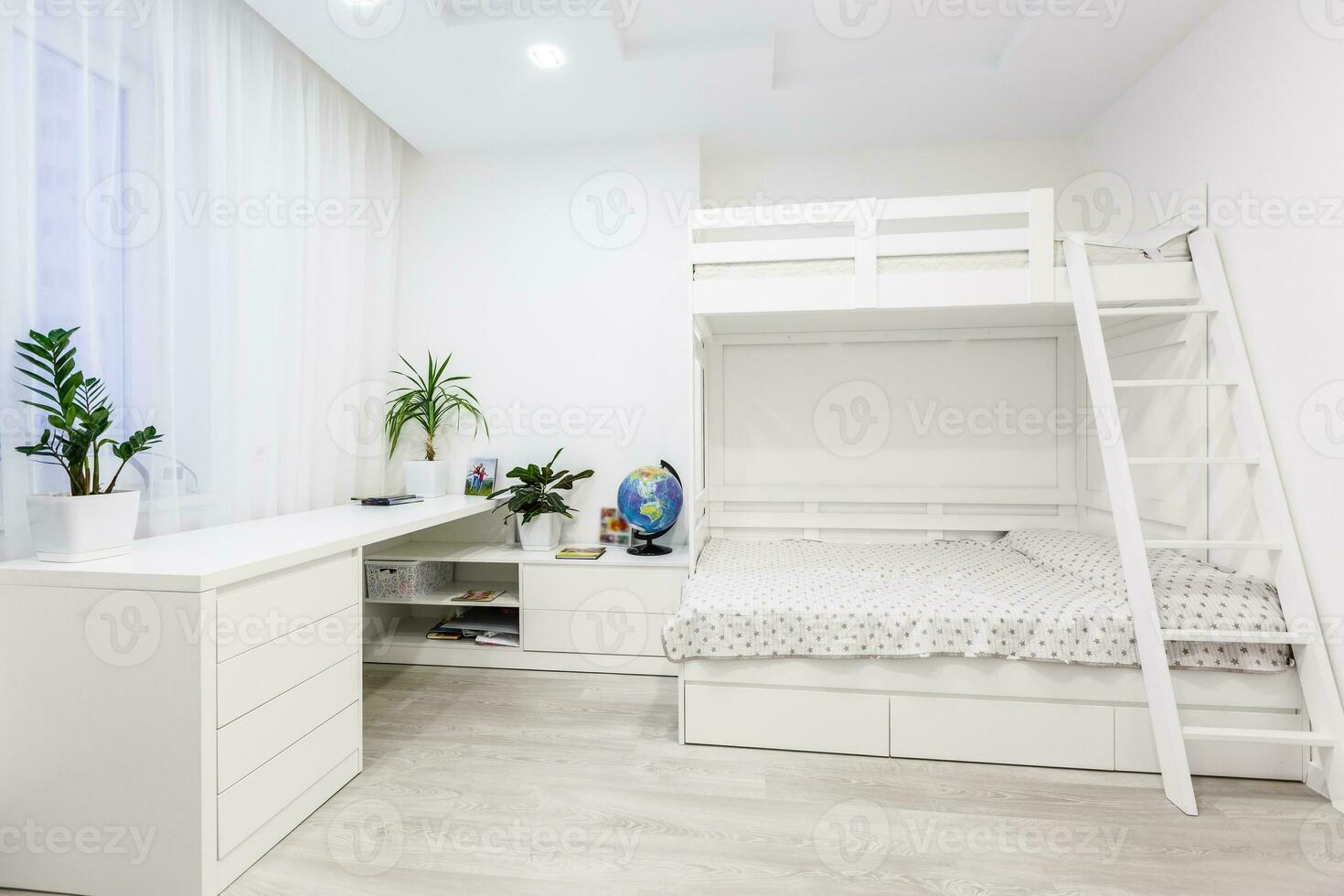 Interior of children room with bunk bed photo