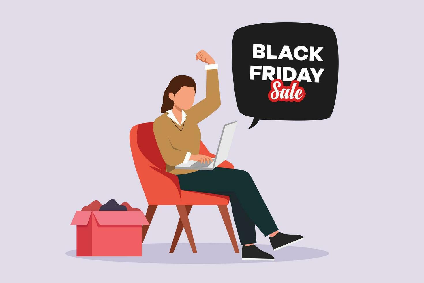 Big sale or Black Friday concept. Happy students. Colored flat vector illustration isolated.