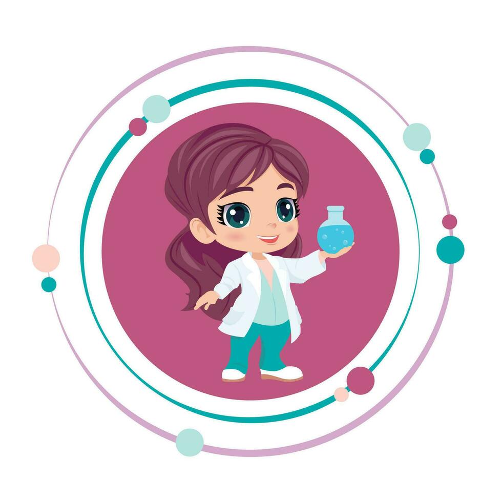 Chibi girl scientist vector illustration graphic icon symbol