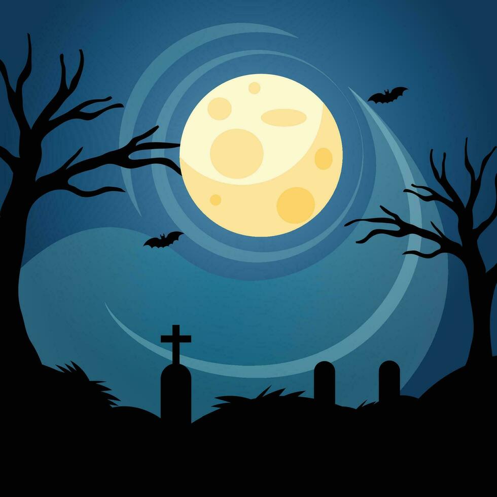 Spooky graveyard haunted background vector illustration