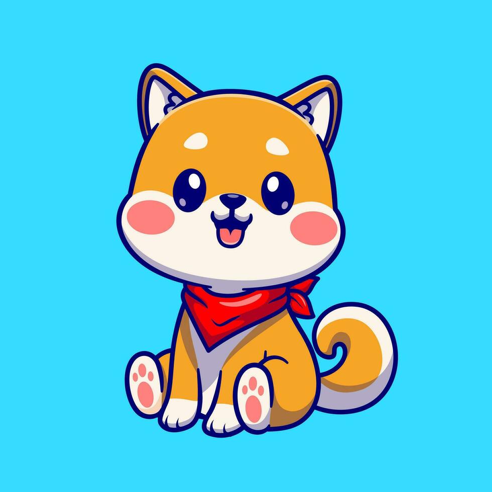 linda shiba inu perro sentado con bufanda dibujos animados vector icono ilustración. animal naturaleza icono concepto aislado prima vector. plano dibujos animados estilo