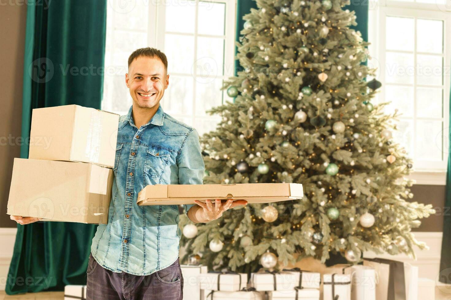 Christmas pizza and merchandise delivery photo