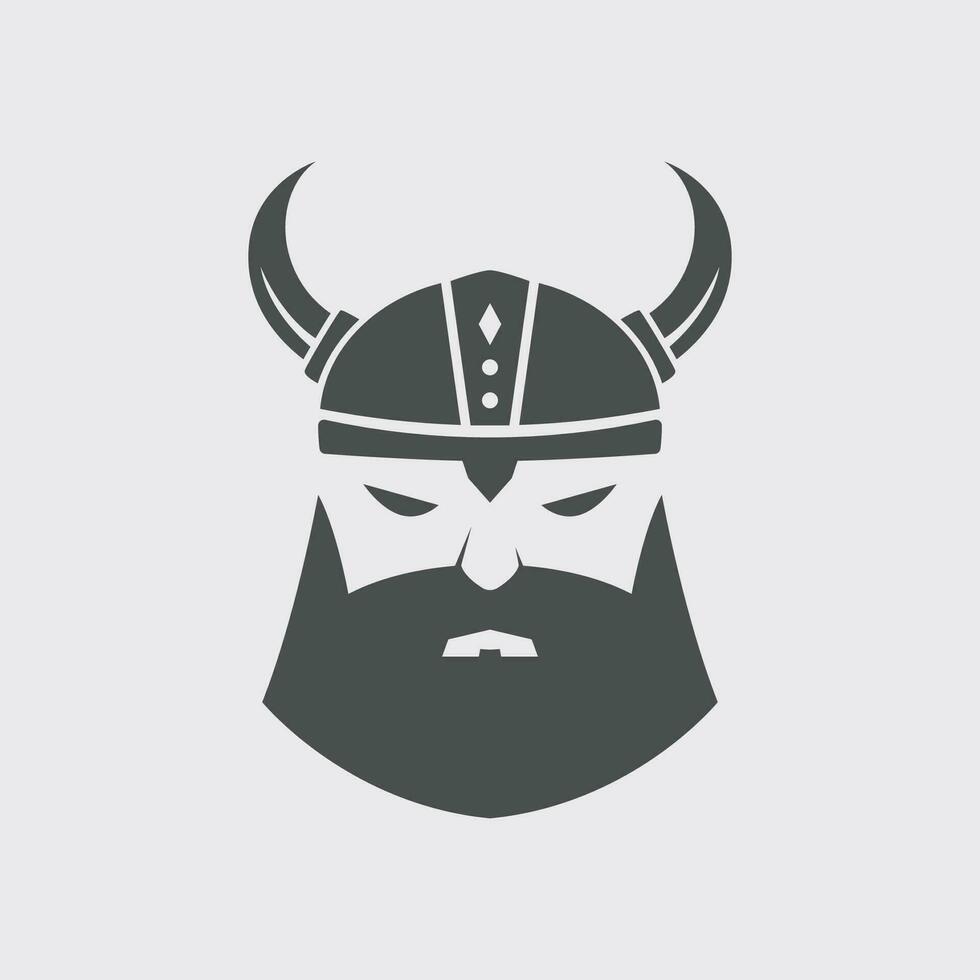 mano dibujado vikingo cabeza casco logo modelo vector