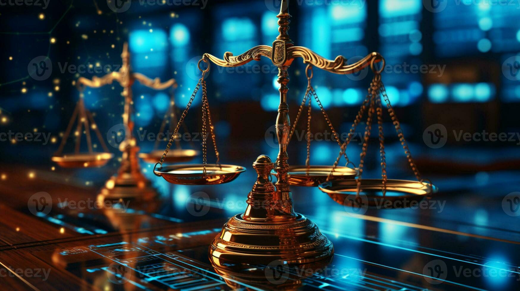 Judge antique gavel. Law symbols. Legal office. Wooden table book background. Generative AI photo