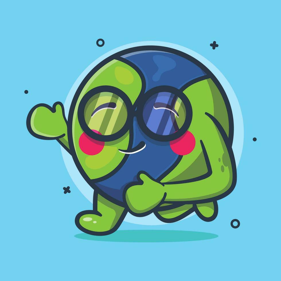 funny earth character mascot running isolated cartoon in flat style design vector