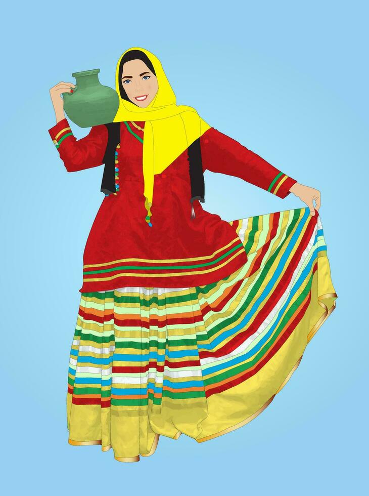 Iranian women wearing traditional Irani dress vector