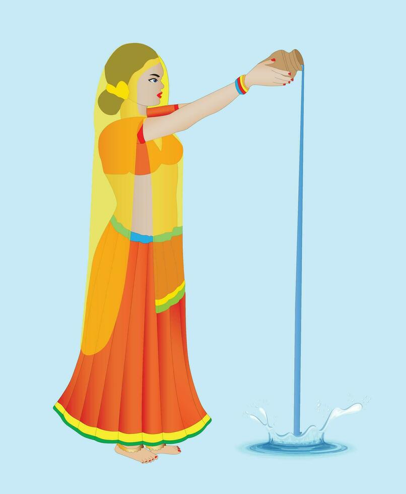 indio mujer Orando por ofrecimiento agua a Dom Dios vector