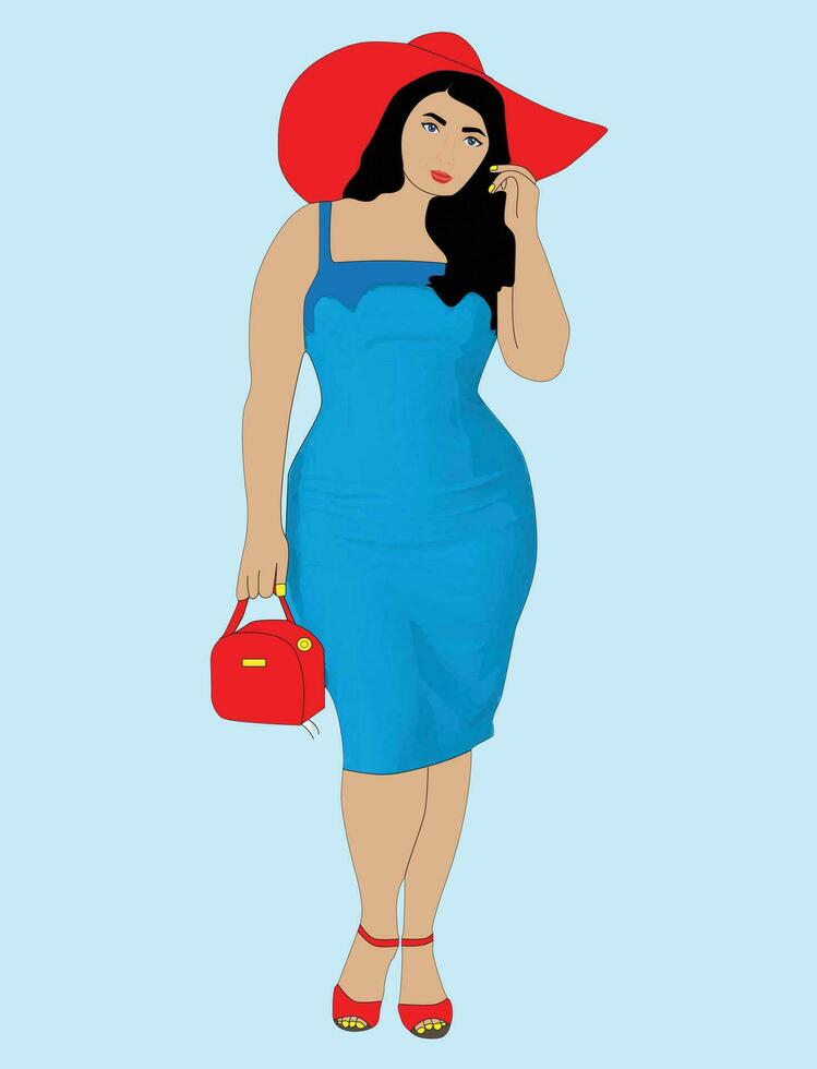 American lady wearing a gown and red hat and holding the bag vector