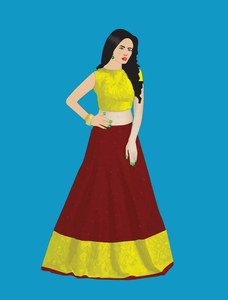 Beautiful Indian girl wearing  blouse and lehnga vector