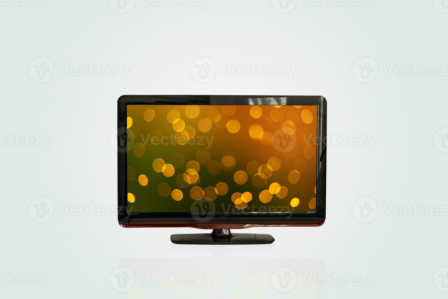 Open laptop isolated on white background desk. festive blur screen photo