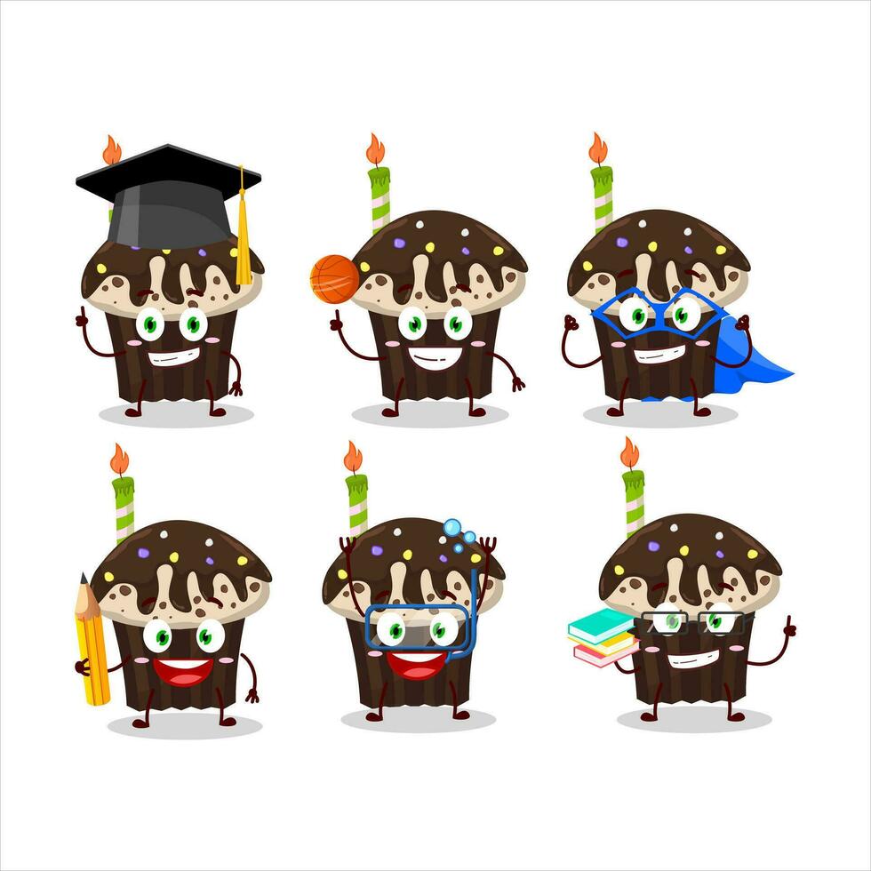 School student of birthday muffin cartoon character with various expressions vector
