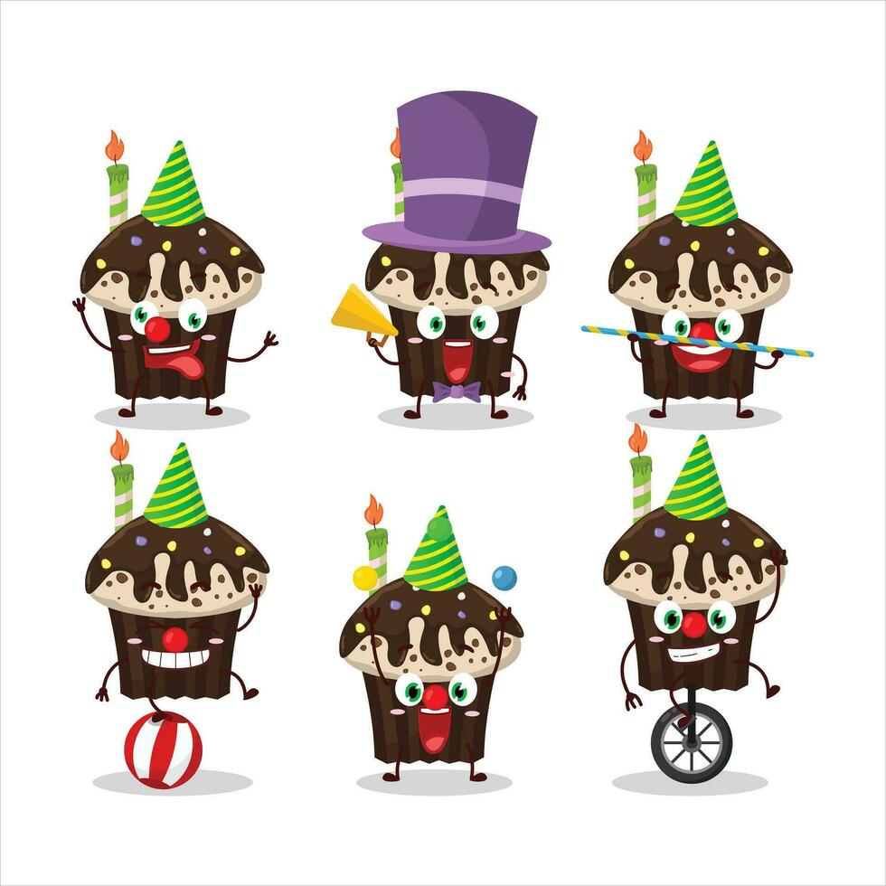 Cartoon character of birthday muffin with various circus shows vector