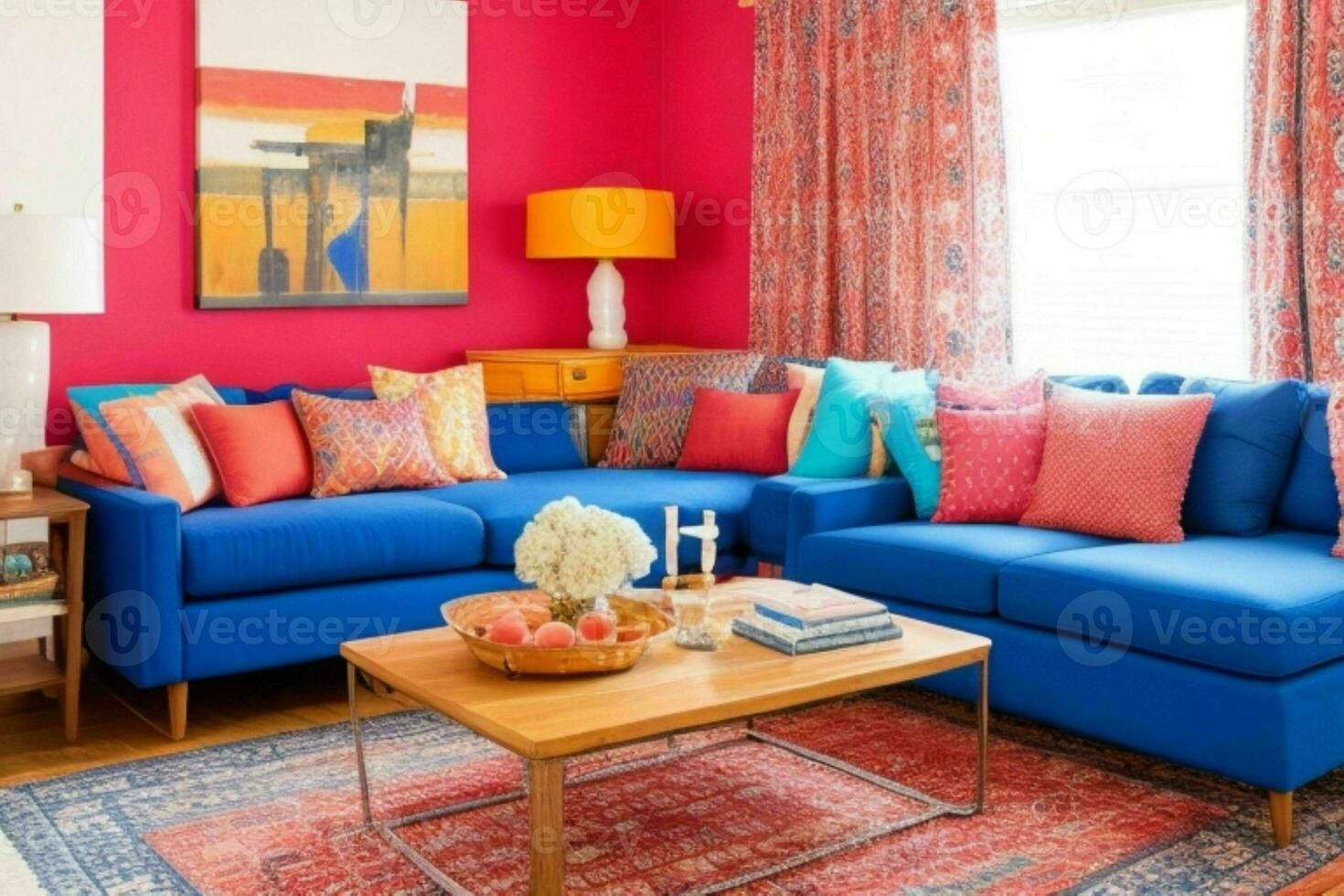 Eclectic style living room design.  AI Generative Pro Photo