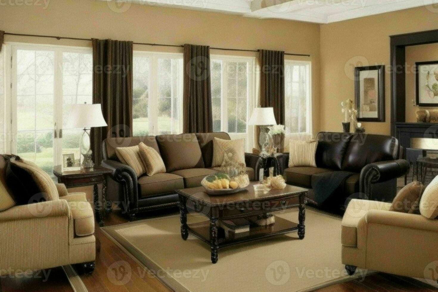 Traditional Living Room Style home interior.  AI Generative Pro Photo