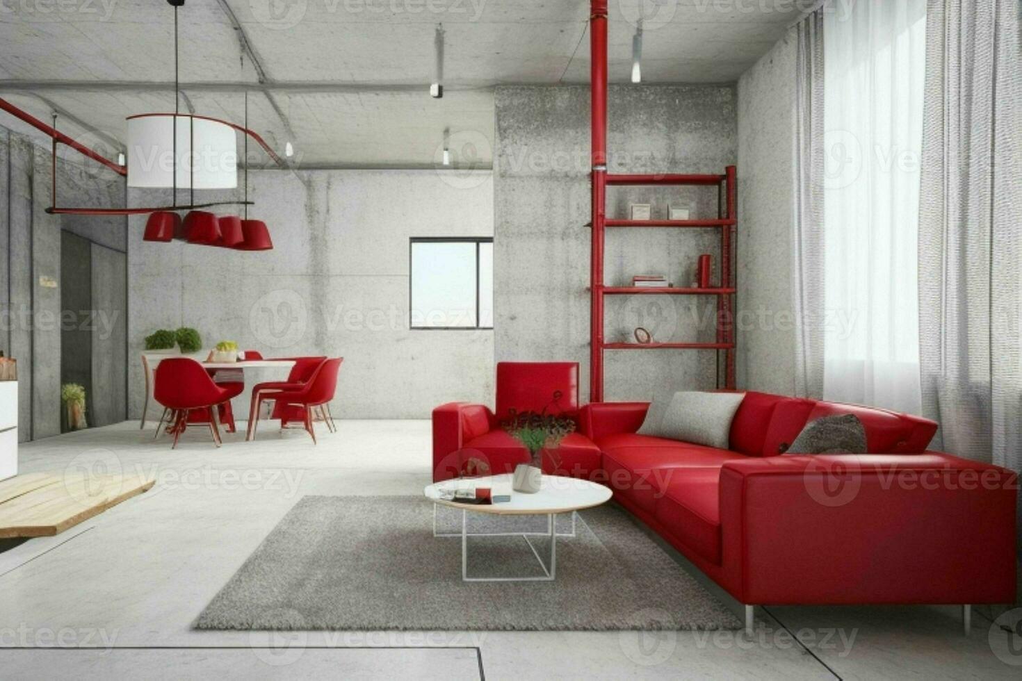 Modern industrial loft living room home interior.  AI Generative Pro Photo