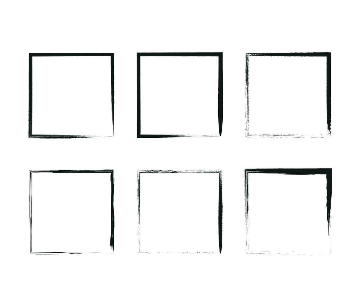 Line art ink square icon Japanese brush symbol vector illustration. Geometric figure hand drawn square frame silhouettes.