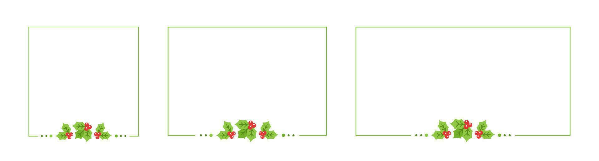 Square and Rectangle Mistletoe Frame Set, Christmas and New Year Card Template, Winter Holiday Season Design Border. Vector Illustration for greetings, invitation, social media post.