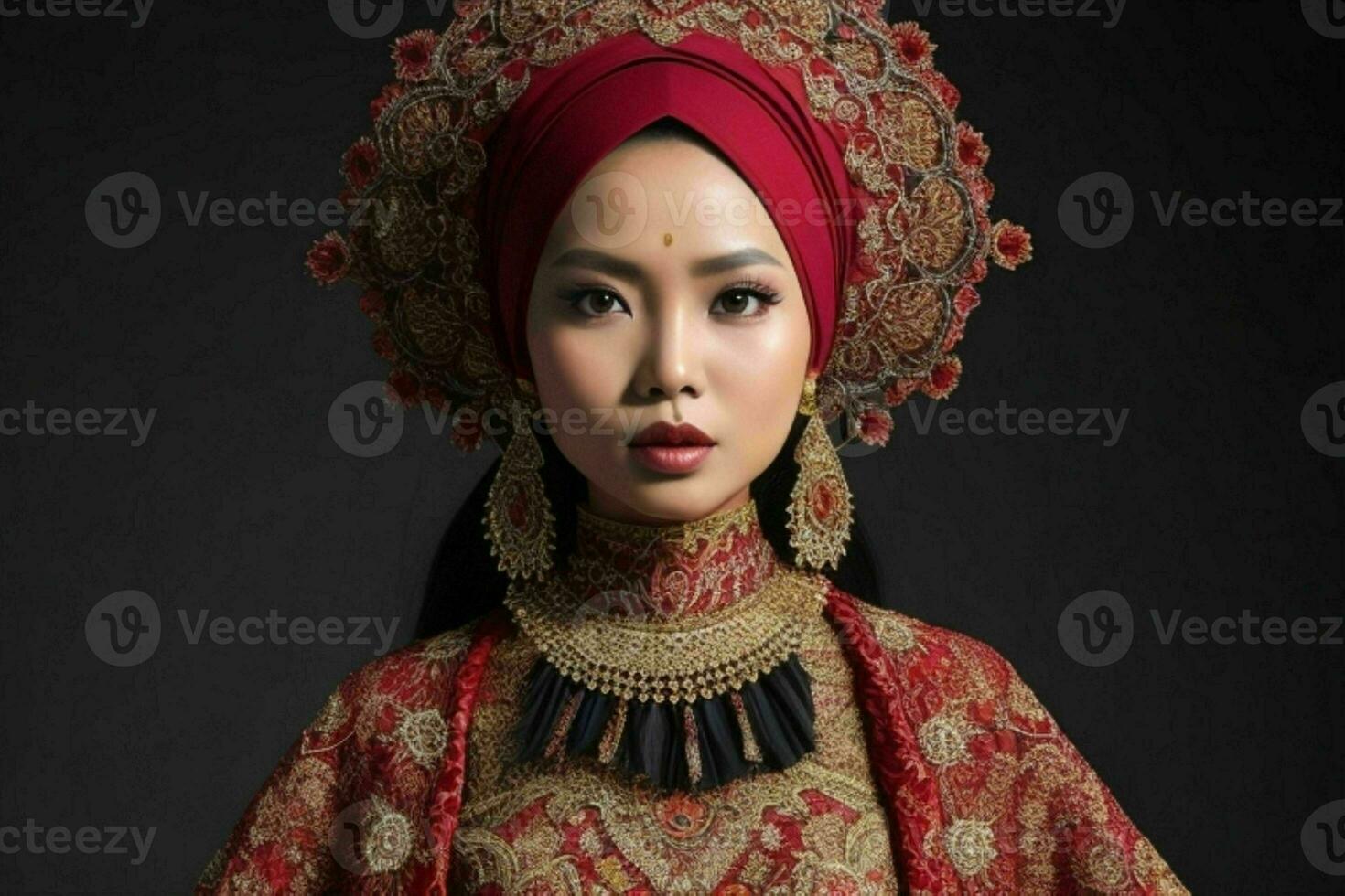 Portraits of fashionable beautiful women in traditional clothes.  AI Generative Pro Photo