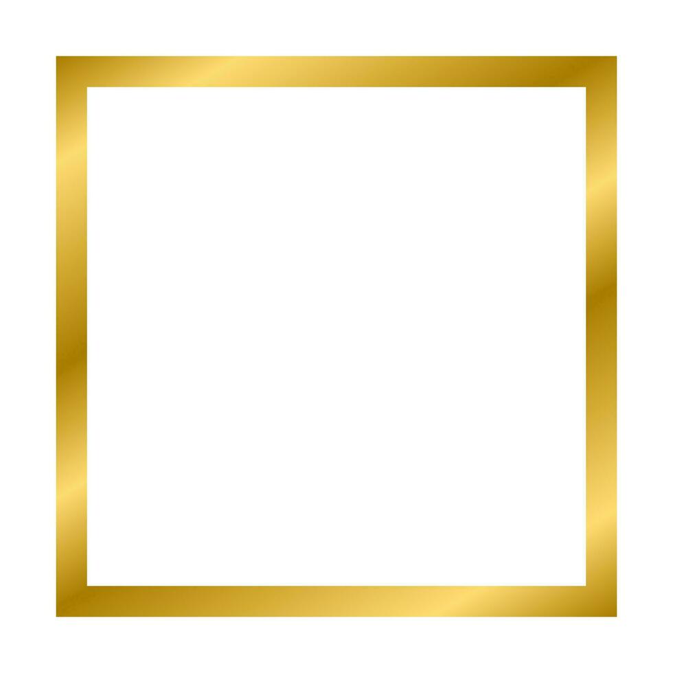 Gold shiny glowing vintage square frame with shadows isolated on white background. Gold realistic square border. Vector illustration