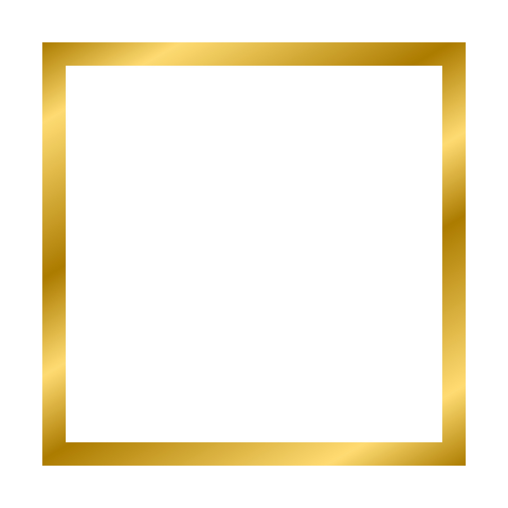 Gold shiny glowing vintage square frame with shadows isolated on white