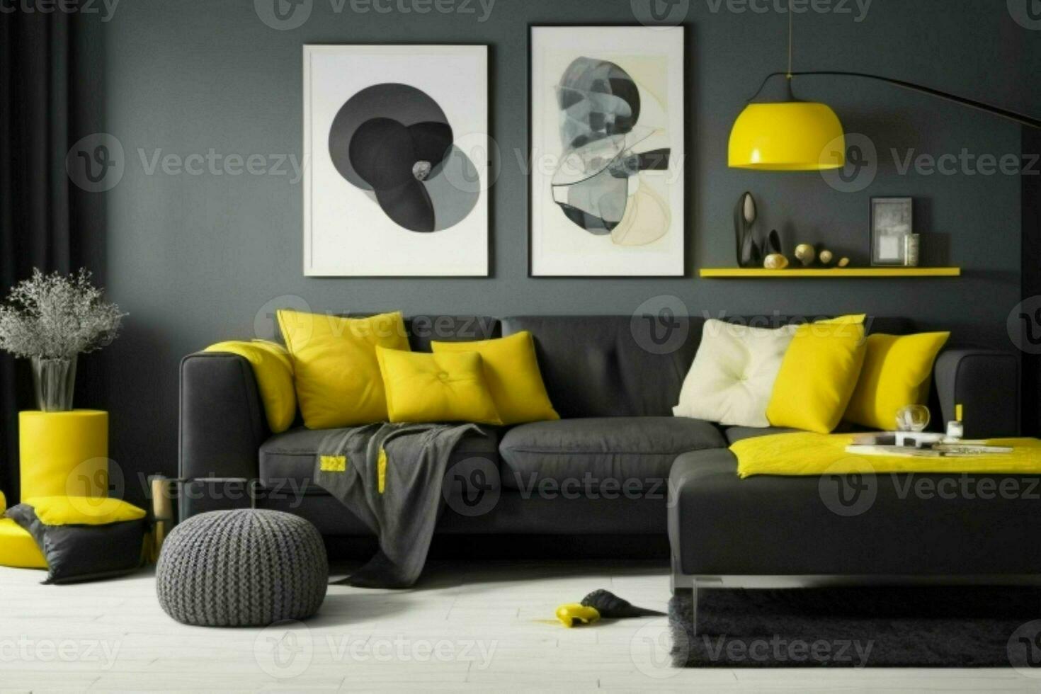 Modern living room design with comfortable sofa and elegant decoration. AI Generative Pro Photo