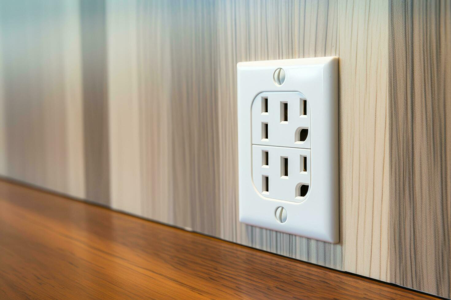 Electrical outlet on the wall in the room, close-up, Electrical plug in outlet socket at home, AI Generated photo