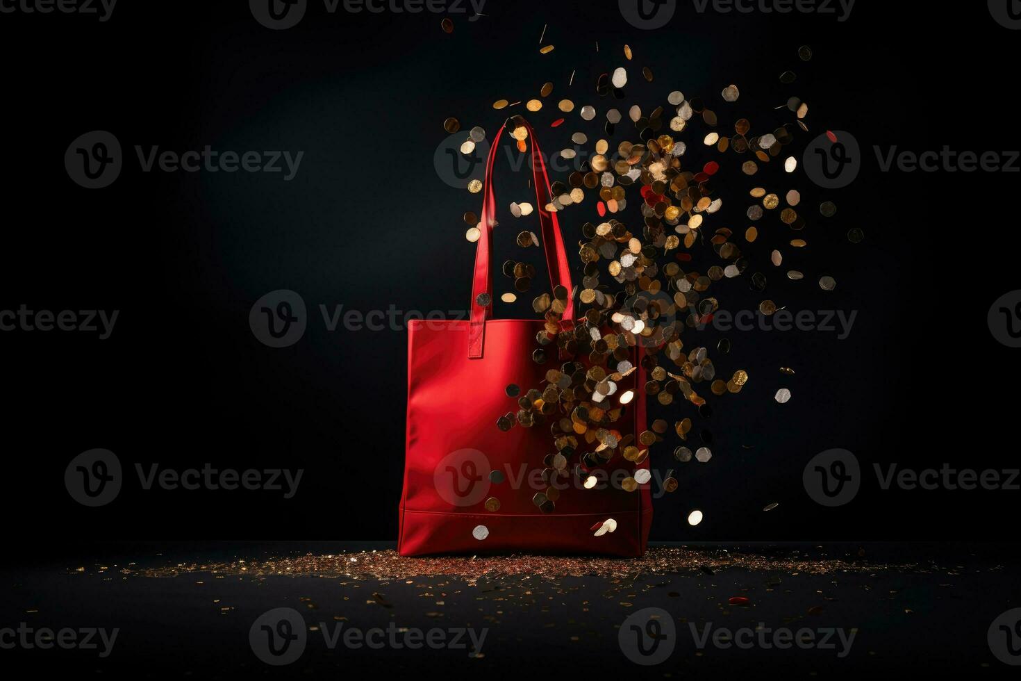 A red shopping bag on a black background. Shopping, Black Friday, Discounts photo