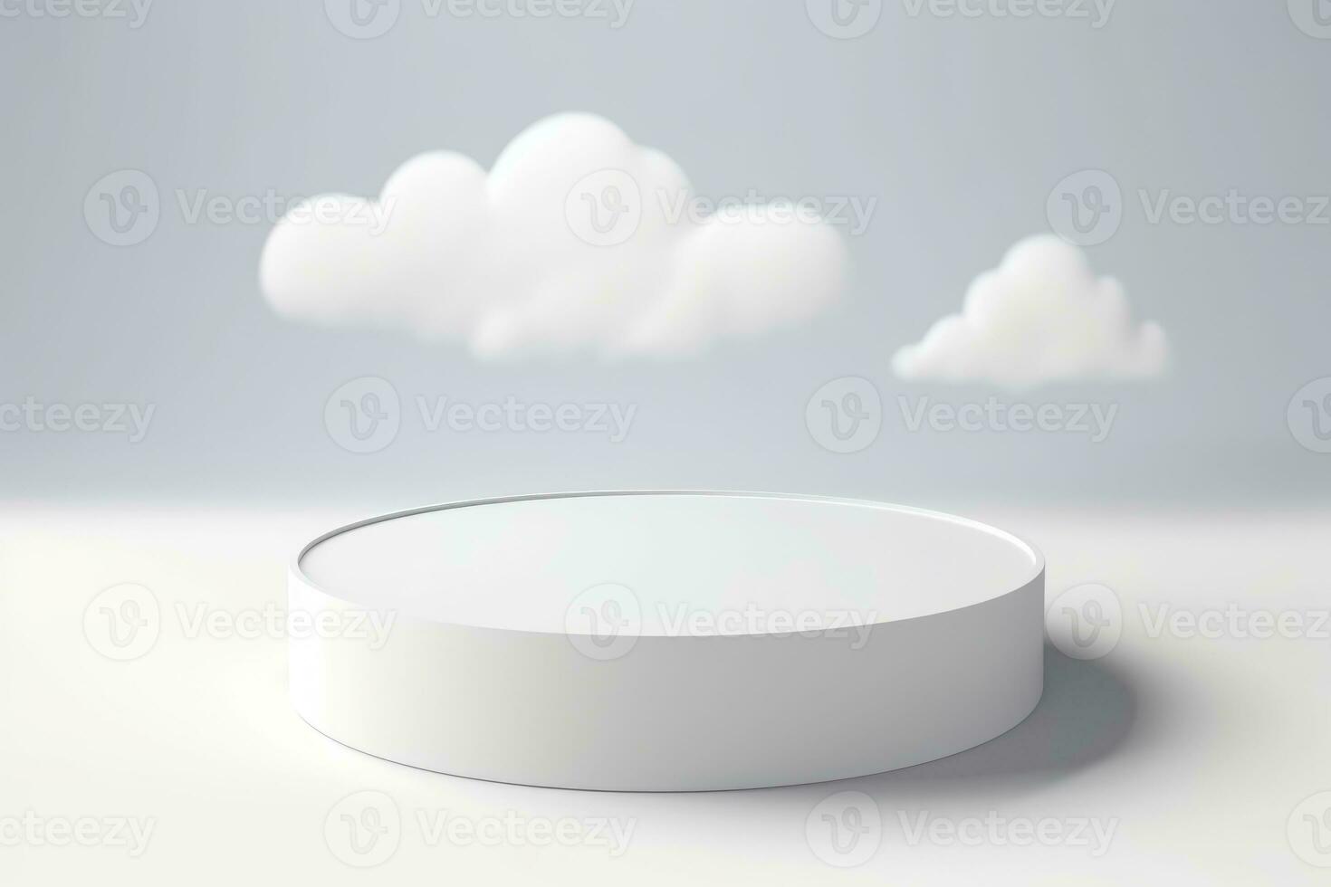 White empty round podium on a white background. Minimalistic background for cosmetics and accessories. Generative AI photo