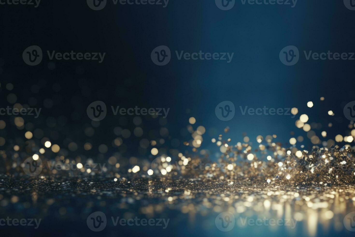 Sparkling background, gold sequins on dark blue background. Generative AI photo