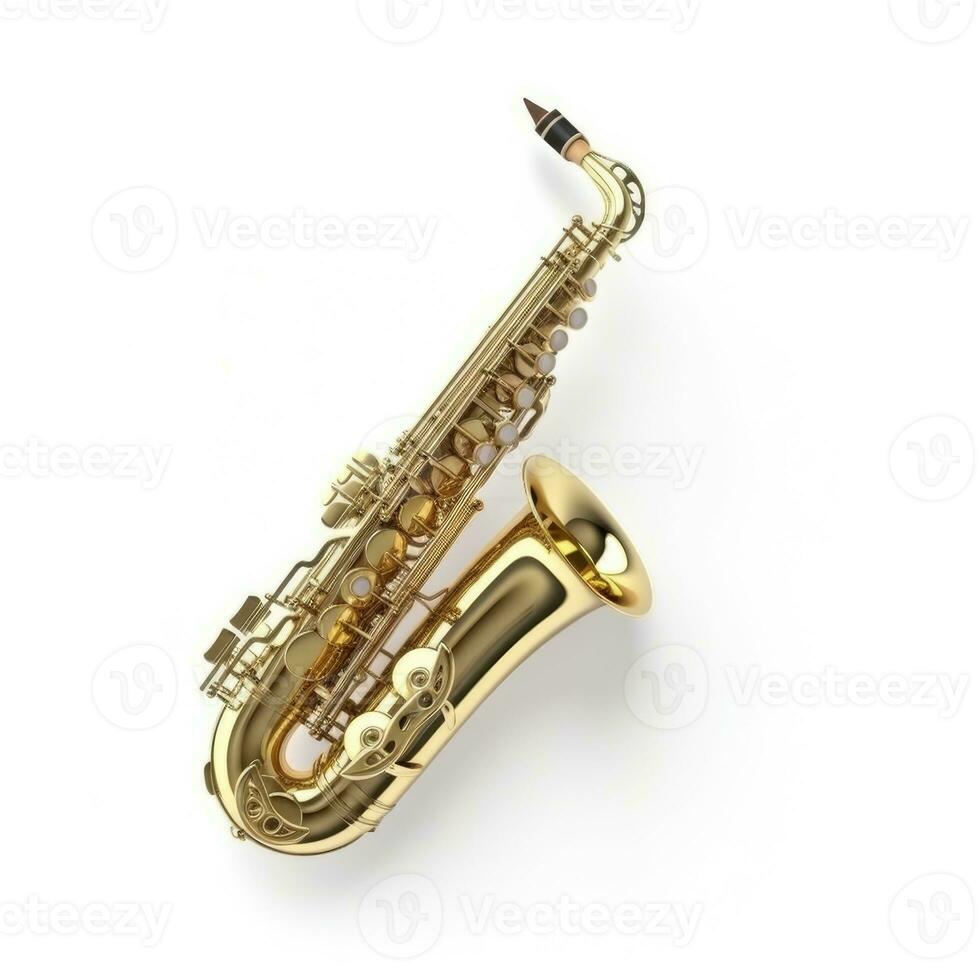 Golden alto saxophone classical instrument isolated on white photo