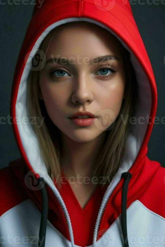 Stunning woman with a hoodie. AI Generative Pro Photo