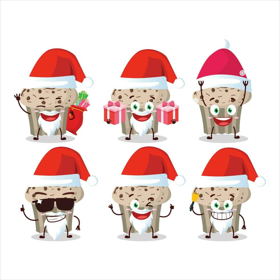 Santa Claus emoticons with birthday strawberry muffin cartoon character vector