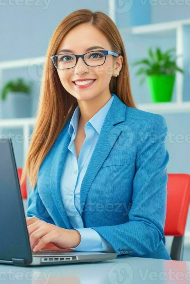 Business Woman With Laptop. AI Generative Pro Photo