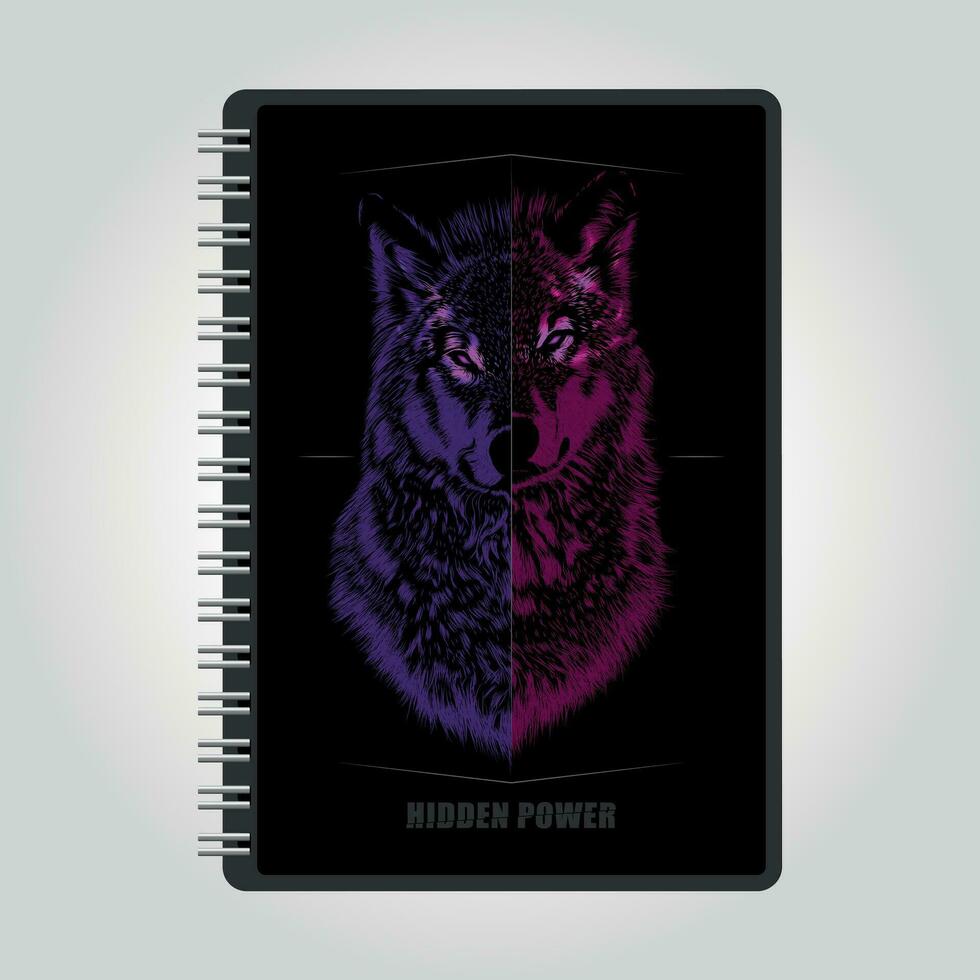 bicolor lobo con brillante ojos en negro antecedentes vector ilustración para cuaderno cubrir