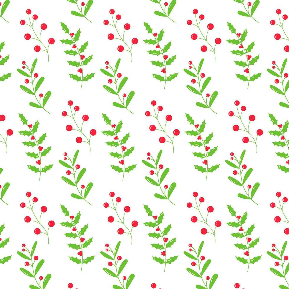 holly christmas vect leaves berries fruits pattern vector