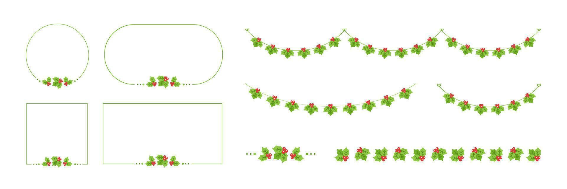 Mistletoe Frames and Garland Vector Element Set, Christmas Graphics Festive Winter Holiday Season Bunting