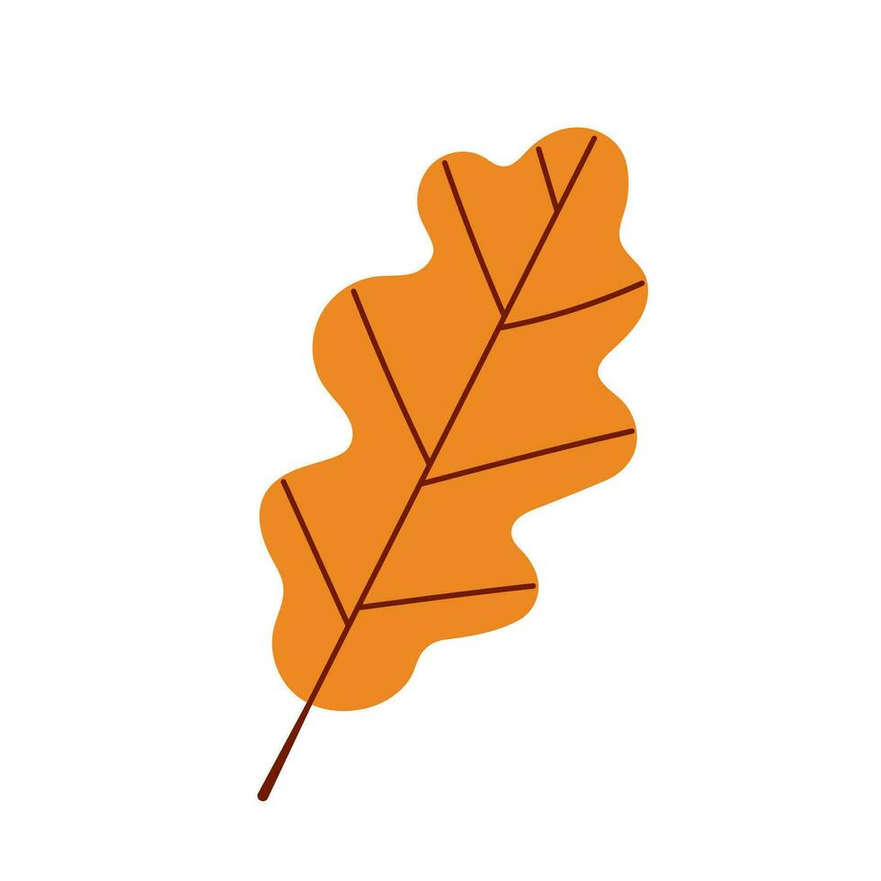 otoño naranja roble hoja. dibujado a mano de colores plano vector ilustración aislado en blanco antecedentes.