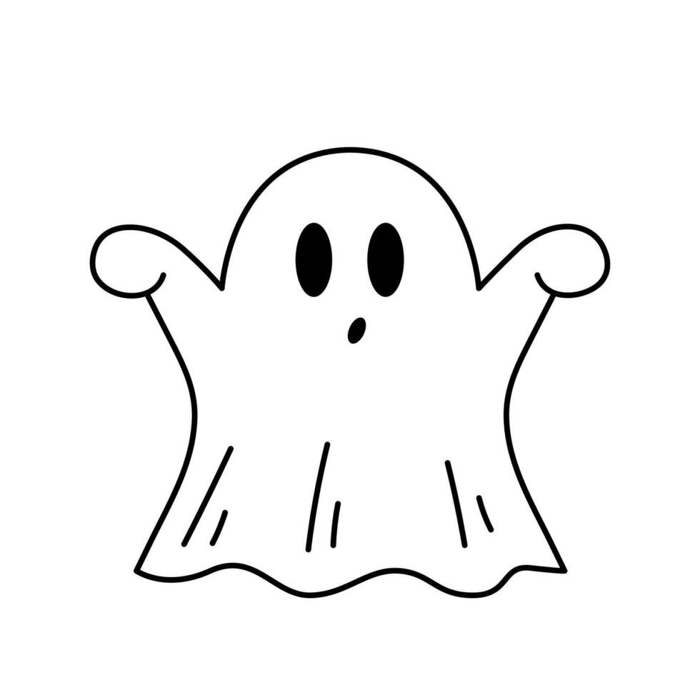 Cute scary ghost. Hand drawn Halloween character in sketch doodle style. Isolated vector illustration.